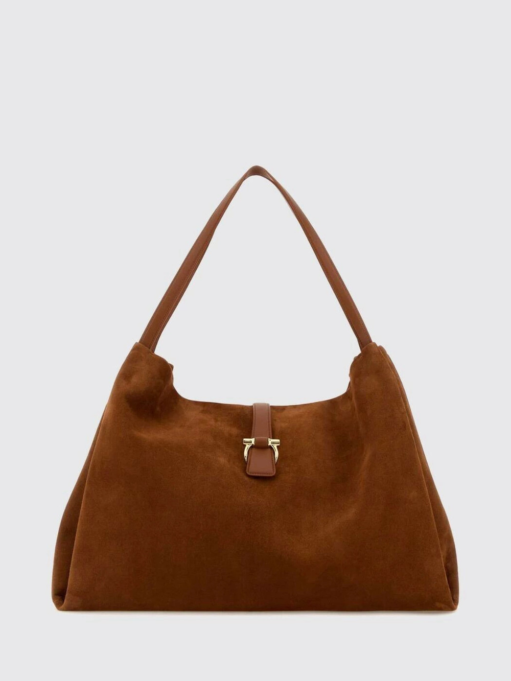 Salvatore Ferragamo Gancini Hobo Tote Bag Suede Leather Brown